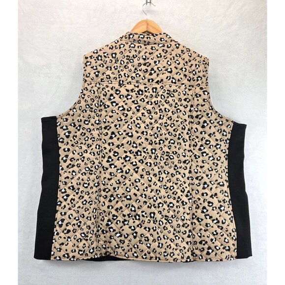 Jacket Vest Quilted Leopard Print 4X Kim Rogers Black Stretch Sides Zip Front - Picture 6 of 13